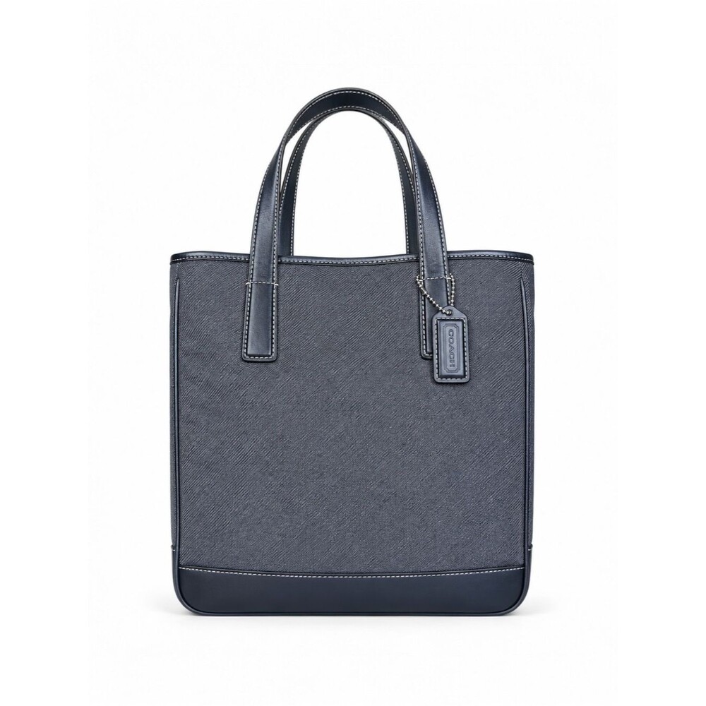 Coach Denim Wool Canvas Tote Black Leather Trim Work Bag Everyday Carry 7764